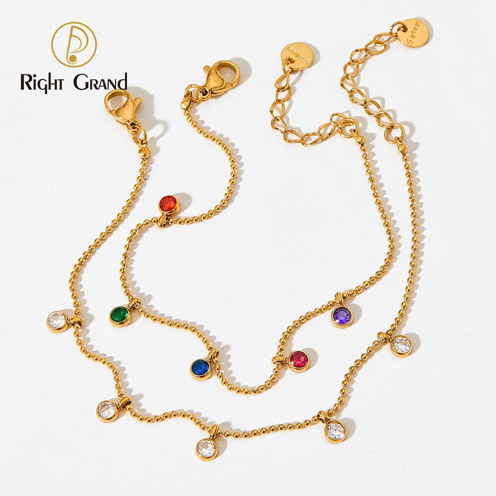 Right Grand Luxury Waterproof Foot Jewelry Cubic Zirconia Stainless Steel Gold Tarnish Free Diamond Anklets For Women