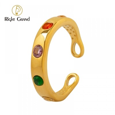 Right Grand New Fashion Stainless Steel Rainbow Cz Cubic Zirconia Gold Plated Women Jewelry Simple Zircon Open Rings