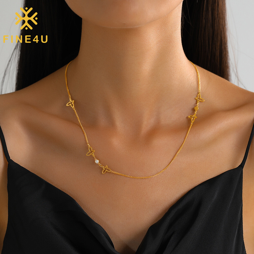 Right Grand 2023 New Simple Fashion Jewelry Gold Plated Stainless Steel Cubic Zirconia Butterfly Pendant Necklace