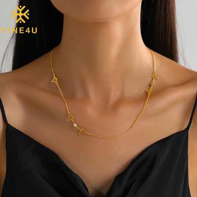 Right Grand 2023 New Simple Fashion Jewelry Gold Plated Stainless Steel Cubic Zirconia Butterfly Pendant Necklace