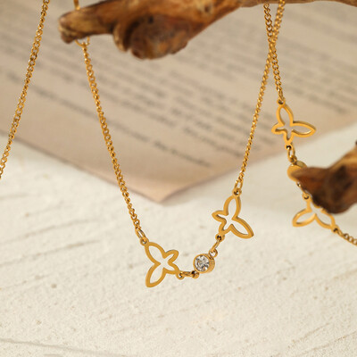 Right Grand 2023 New Simple Fashion Jewelry Gold Plated Stainless Steel Cubic Zirconia Butterfly Pendant Necklace