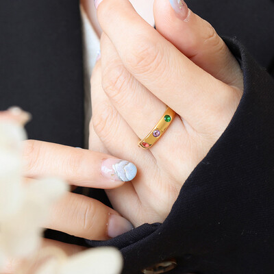Right Grand New Fashion Stainless Steel Rainbow Cz Cubic Zirconia Gold Plated Women Jewelry Simple Zircon Open Rings