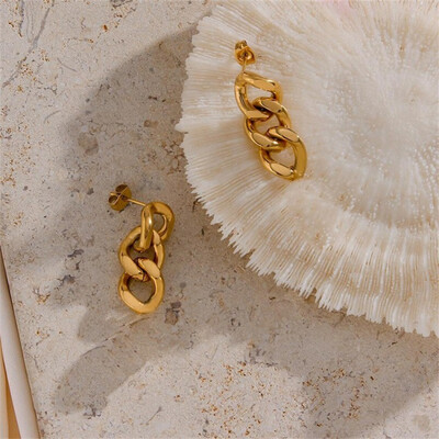 Right Grand Wholesale Waterproof Hypoallergenic Women Jewelry 14K Gold Plated Thick Cuban Link Chain Earrings
