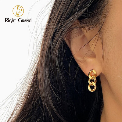 Right Grand Wholesale Waterproof Hypoallergenic Women Jewelry 14K Gold Plated Thick Cuban Link Chain Earrings