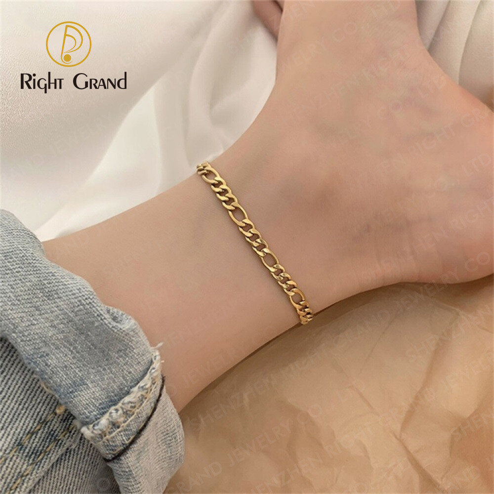 Right Grand Hip Hop Fashion Jewelry 14K Gold Plated Stainless Steel Cuban Link Figaro Anklets For Women Non Tarnish