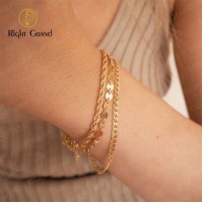 Right Grand New Fashion Trendy Stack Bracelets Sets 14K Gold Plated Multi Layer Stainless Steel Women Cuban Bracelet