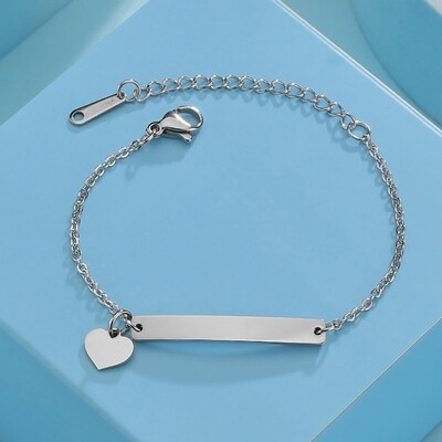 Right Grand Personalized Child Kid Baby Name Jewelry Butterfly Heart Gold Plated Stainless Steel Engraved Blank Bar Custom Bracelet