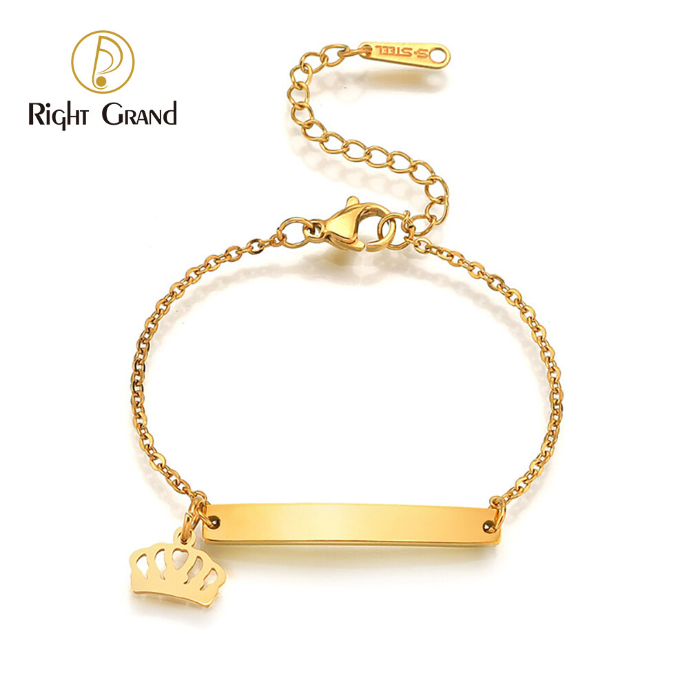 Right Grand Personalized Child Kid Baby Name Jewelry Butterfly Heart Gold Plated Stainless Steel Engraved Blank Bar Custom Bracelet