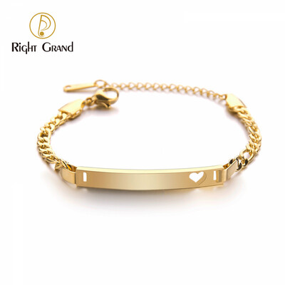 Right Grand Personalized Name Logo Jewelry Heart Gold Plated Stainless Steel Bar Custom Blank Bracelet For Engraving