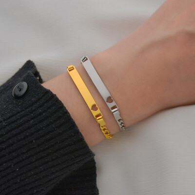 Right Grand Personalized Name Logo Jewelry Heart Gold Plated Stainless Steel Bar Custom Blank Bracelet For Engraving
