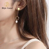 Right Grand Wholesale Women Jewelry Statement Geometric Circle Long Stainless Steel Large Fresh Water Pearl Drop Earring