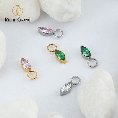 Right Grand ASTM F136 Titanium Cubic Zirconia Marquise Charm for Lobe Hoop Huggie Earrings