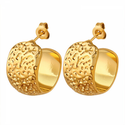 Right Grand Tarnish Free Gold Women Fashion Jewelry Hypoallergenic Chunky Embossed Hoop Earrings For Women