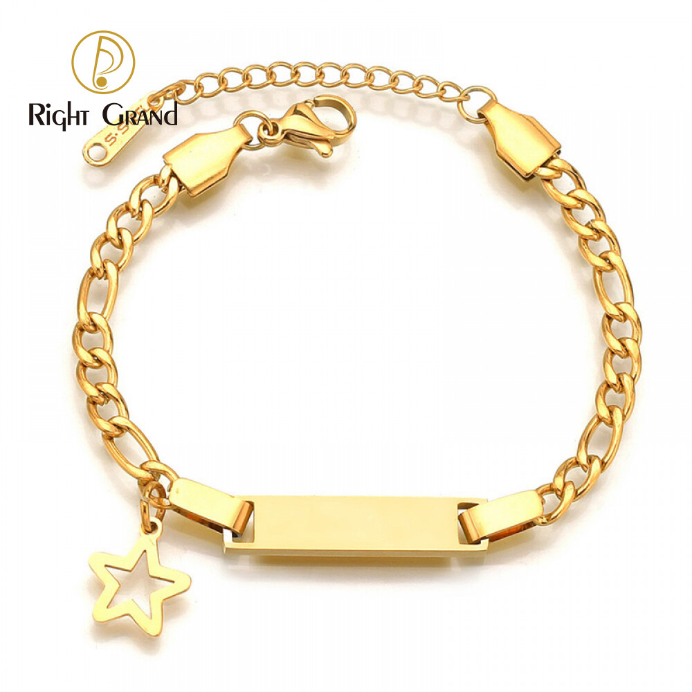 Right Grand Personalized Logo Name Women Jewelry Butterfly Heart Gold Plated Stainless Steel Engraved Blank Bar Custom Bracelet