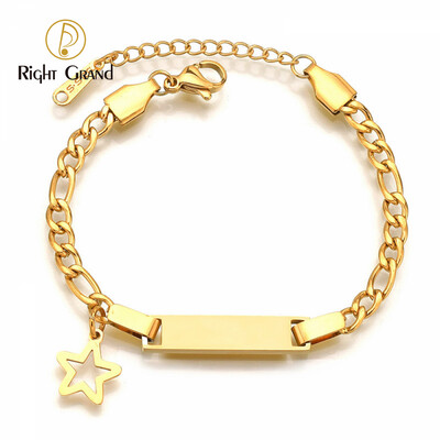 Right Grand Personalized Logo Name Women Jewelry Butterfly Heart Gold Plated Stainless Steel Engraved Blank Bar Custom Bracelet