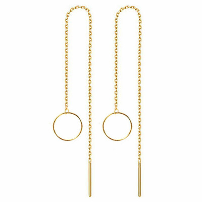 Right Grand 2023 New Simple Stainless Steel Chain Geometric Round Circle Triangle Tassel Gold Plated Long Earrings