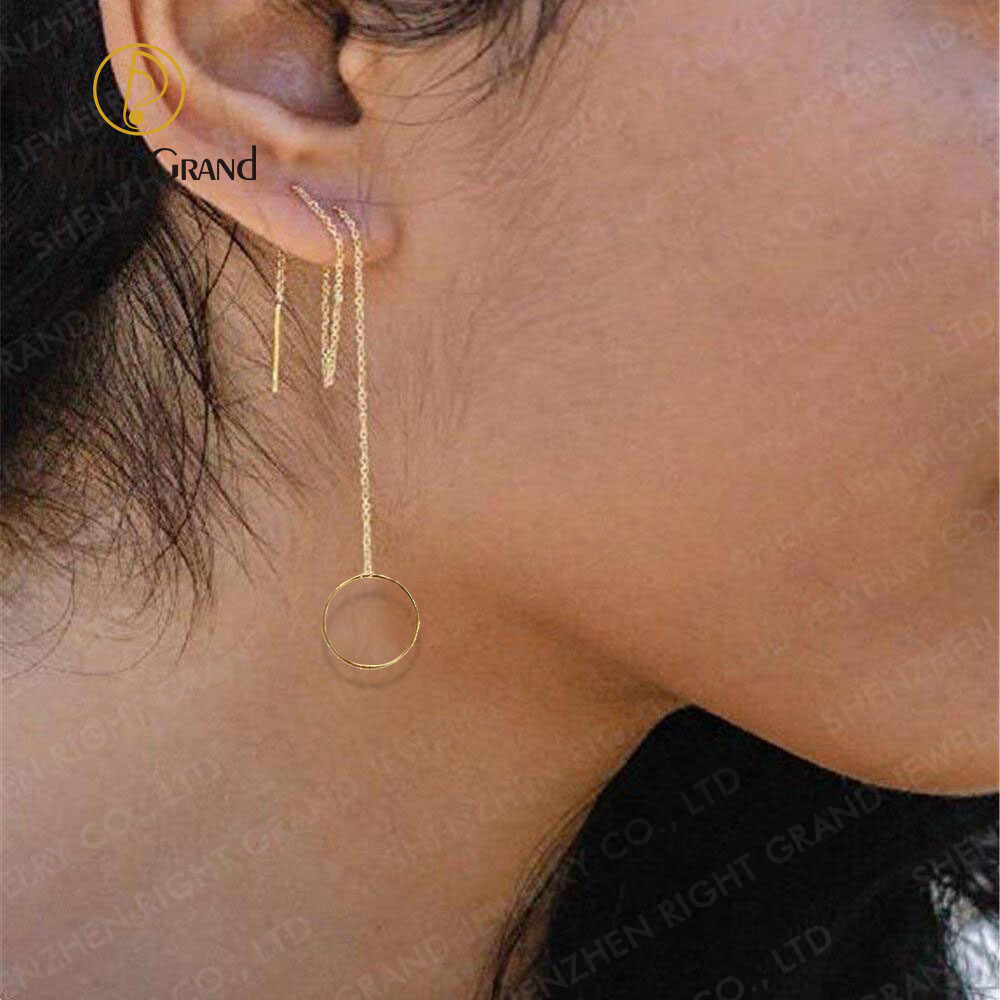 Right Grand 2023 New Simple Stainless Steel Chain Geometric Round Circle Triangle Tassel Gold Plated Long Earrings