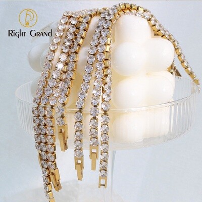 Right Grand Women Trendy Hip Hop Fashion Jewelry Stainless Steel 18K Gold Plated Diamond Zircon Stone Tennis Bracelet
