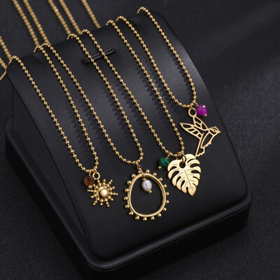 Right Grand 2023 Women Vintage Collar 14K Gold Statement Boho Pearl Leaf Sun Pigeon Pendant Bead Bohemian Necklace