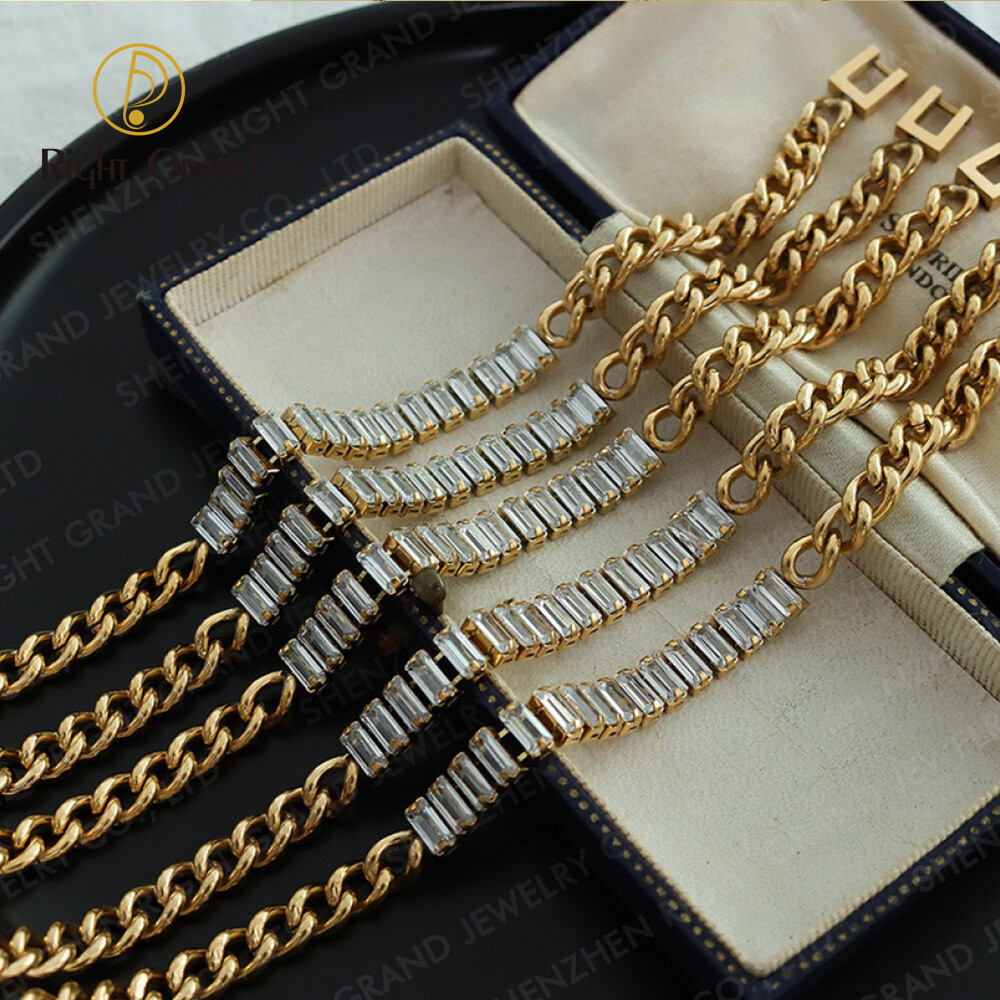 Right Grand 2023 New Trendy Hip Hop Fashion Jewelry Stainless Steel 18K Gold Half Tennis Chain Cubic Zircon Bracelet