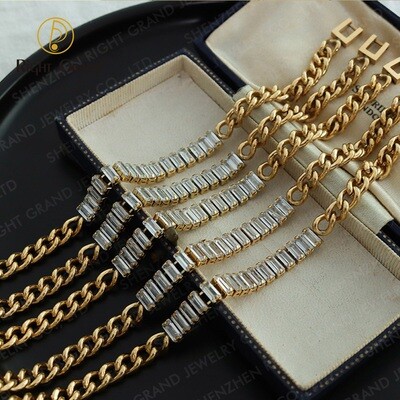 Right Grand 2023 New Trendy Hip Hop Fashion Jewelry Stainless Steel 18K Gold Half Tennis Chain Cubic Zircon Bracelet