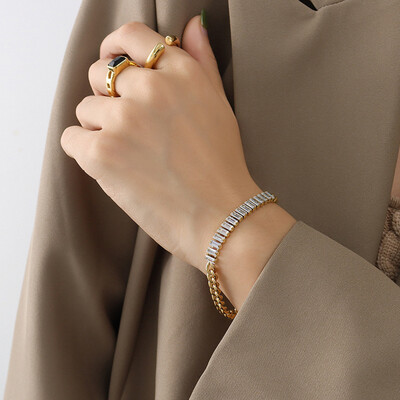 Right Grand 2023 New Trendy Hip Hop Fashion Jewelry Stainless Steel 18K Gold Half Tennis Chain Cubic Zircon Bracelet