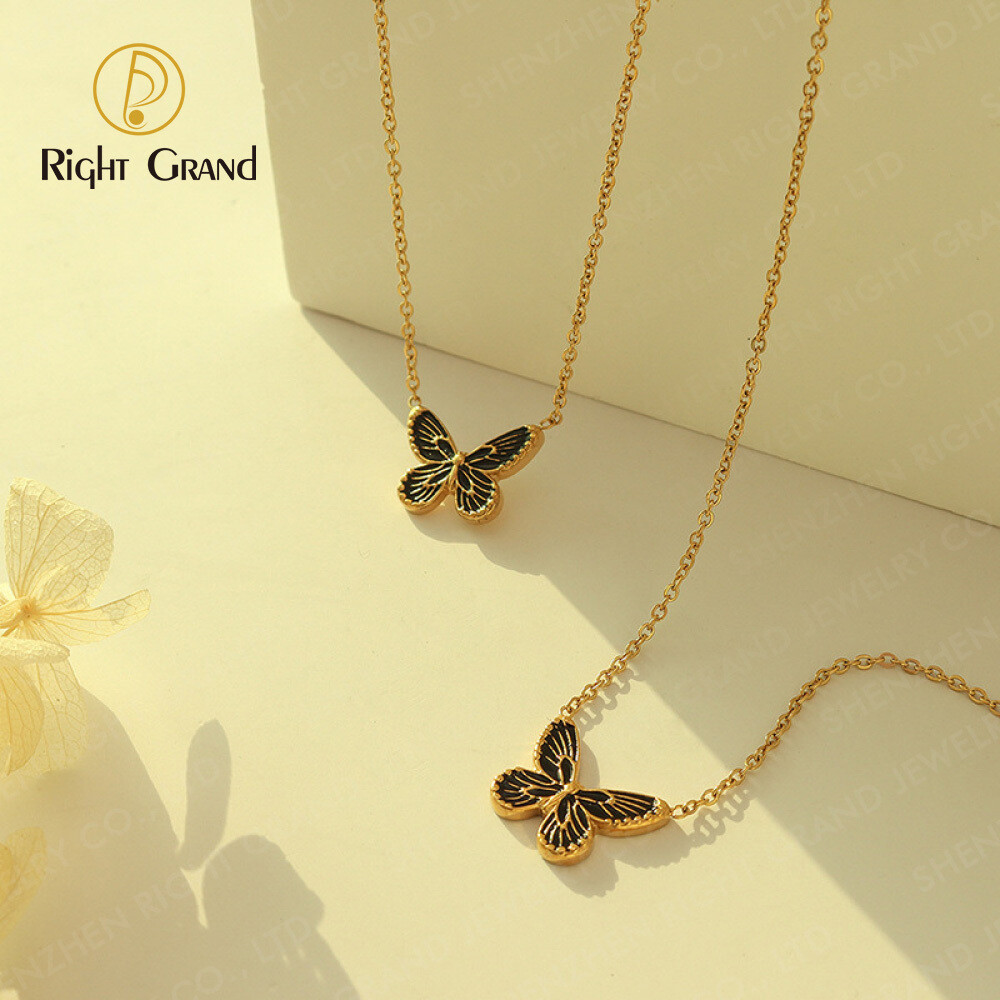 Right Grand Dainty Choker Jewelry 18K Gold Plated Stainless Steel Butterfly Necklace For Women