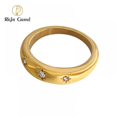 Right Grand Ladies Jewelry Trendy Tarnish Free Gold Plated Sun Cubic Zirconia Stainless Steel Ring Women
