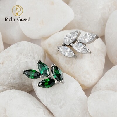 Right Grand ASTM F136 Titanium 16G  Internal Thread Marquise CZ Leaf Top Ends
