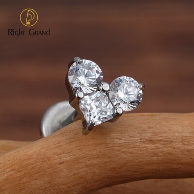 Right Grand ASTM F136 Titanium 16G Internal Thread CZ Heart Cartilage Conch Tragus Helix Stud Earring with Flat Back Medusa Monroe Piercing