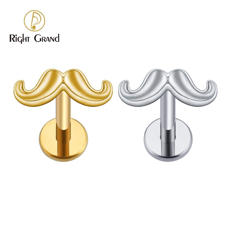 Right Grand ASTM F136 Titanium 16G Internal Thread Mustache Beard Medusa Monroe Labret Lip Piercing Cartilage Conch Tragus Helix Stud Earring