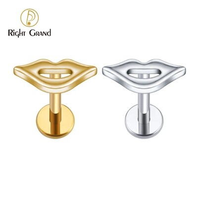 Right Grand ASTM F136 Titanium 16G Internal Thread Mouth Shaped Labret Lip Medusa Monroe Piercing Cartilage Conch Tragus Helix Stud Earring