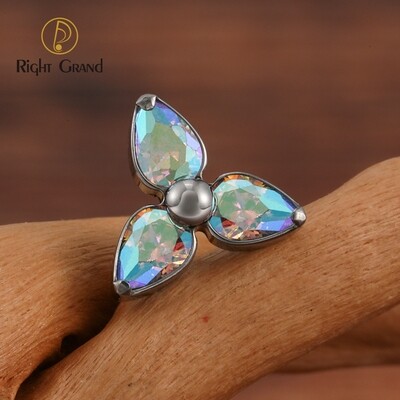 Right Grand ASTM F136 Titanium Threadless Push Pin Triple Flower CZ Top End