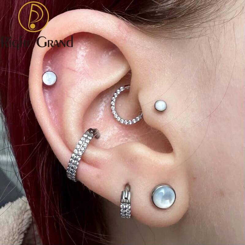 Right Grand 14G Bezel Setting Pearl &amp; Abalone Shell ASTM F136 Titanium Microdermal Anchor Top Piercing