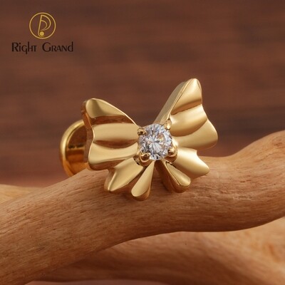 Right Grand ASTM F136 Titanium 16G Internal Thread Bow Tie Labret Lip Stud Earring with CZ Helix Cartilage Conch Tragus Flat Back Piercing