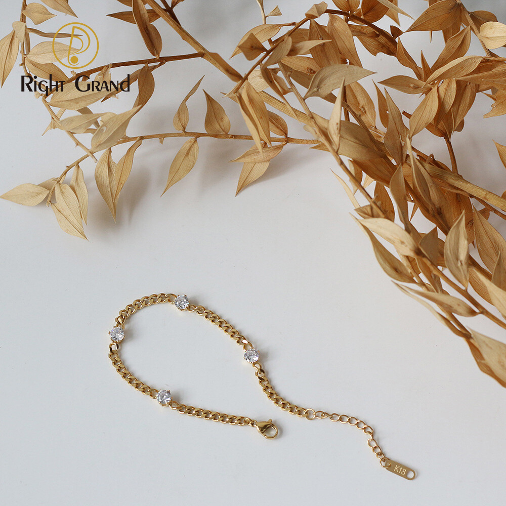 Right Grand Shiny Ladies Fashion Stainless Steel 18K Gold Plated Women Zircon Diamond Jewelry Crystal Bracelet