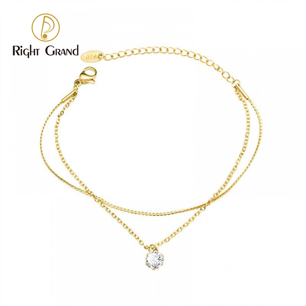 Right Grand Fashion Popular Stainless Steel 18K Gold Plated Double Layer Single Diamond Zircon Bracelet Women