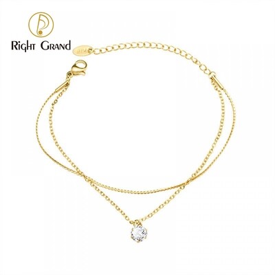 Right Grand Fashion Popular Stainless Steel 18K Gold Plated Double Layer Single Diamond Zircon Bracelet Women