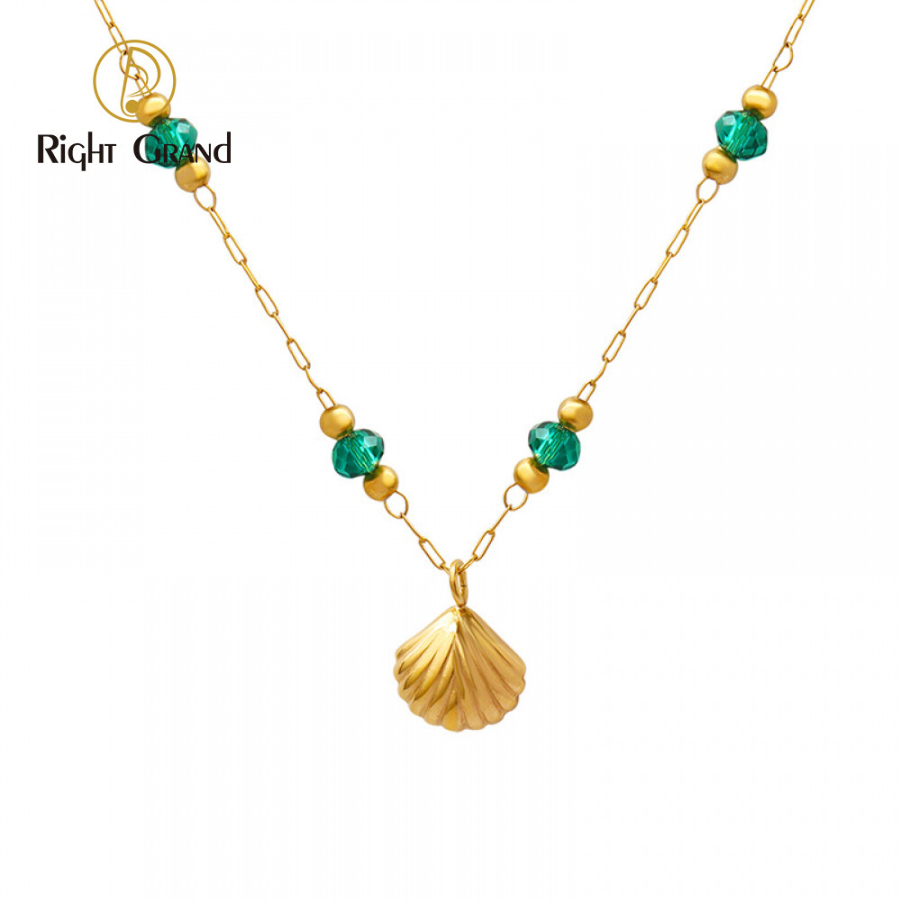Right Grand Boho Summer Ocean Sea Fashion Waterproof Jewelry Crystal Beads 18K Gold Plated Hawaiian Shell Necklace