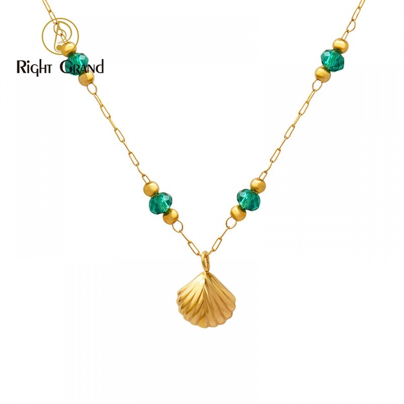 Right Grand Boho Summer Ocean Sea Fashion Waterproof Jewelry Crystal Beads 18K Gold Plated Hawaiian Shell Necklace