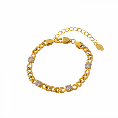Right Grand Women Hip Hop Fashion Anti Tarnish Jewellery Stainless Steel Gold Plated Zircon Cuban Link Chain Bracelet