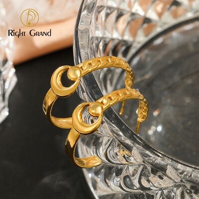 Right Grand Women&#39;s Fashion Wholesale Simple Chain Stitching Geometric Stainless Steel 14K Gold Hoop Earrings