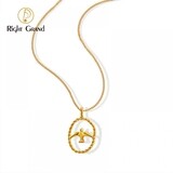 Right Grand Vintage Tarnish Free Jewelry Gold Plated Wavy Edge Hollowed Stainless Steel Pendants Swallow Bird Necklace