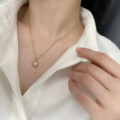 Right Grand 2023 Dainty High Quality Women Stainless Steel Jewelry Single Natural Freshwater Pearl Pendant Necklace