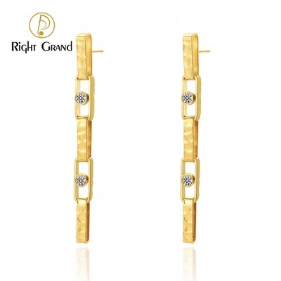 Right Grand Vintage Fashionable Exaggerated Statement Diamond Stainless Steel Gold Plated Chain Buckle Long Drop Earrings