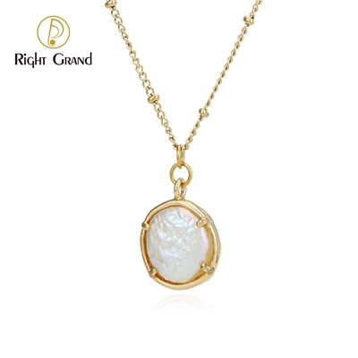 Right Grand Simple Fashion Delicate Women Gold Stainless Steel Jewelry Freshwater Pearl Pendant Boho Necklace