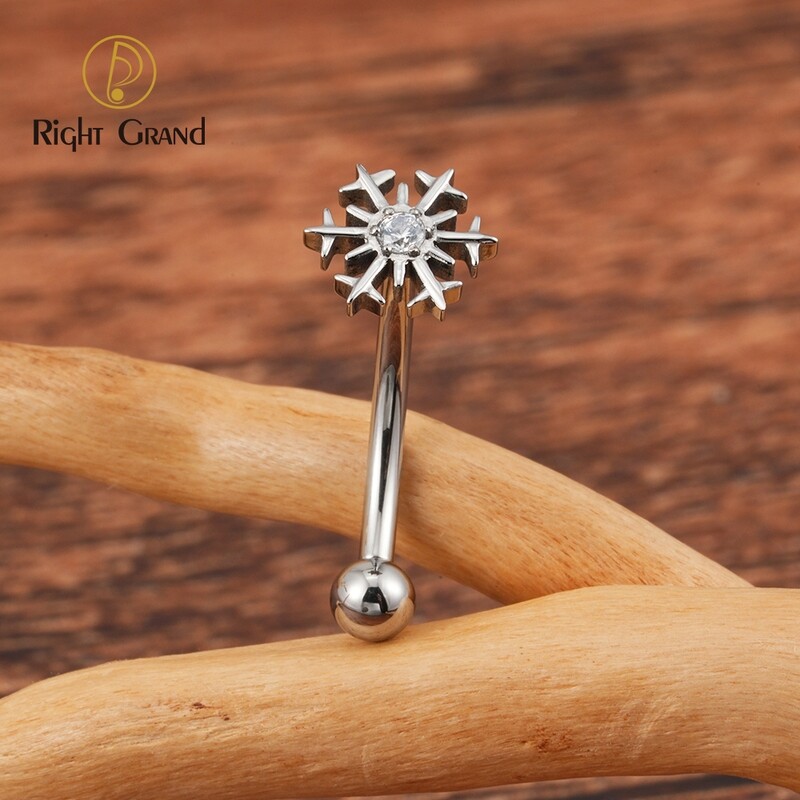 Right Grand ASTM F136 Titanium 16G Snowflake Curved Barbell Rook Earring Internally Threaded Rook Piercing Jewelry