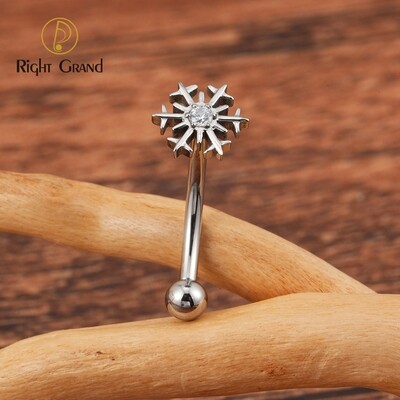 Right Grand ASTM F136 Titanium 16G Snowflake Curved Barbell Rook Earring Internally Threaded Rook Piercing Jewelry