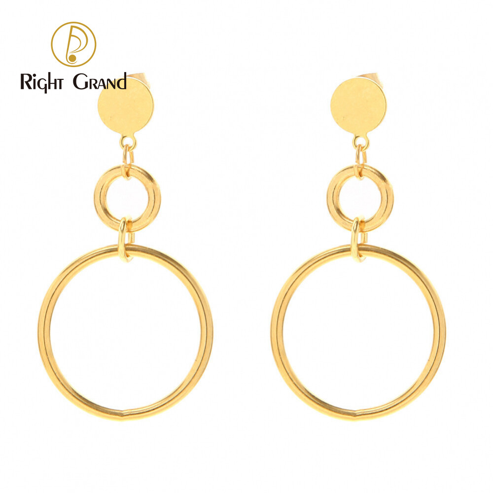 Right Grand Fashion Trend 2023 Minimalist Women Accessories Jewelry Stainless Steel Gold Plated Big Circle Drop Earrings