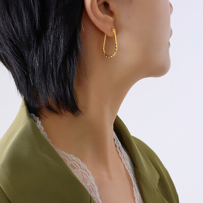 Right Grand Women 2023 Fashion Embossed Large U-Shaped 18K Gold Plated Hoop Earrings Stainless Steel Wholesale